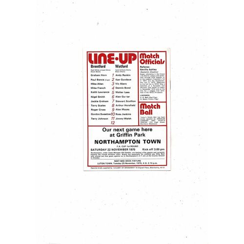 1975/76 Brentford v Watford Football Programme