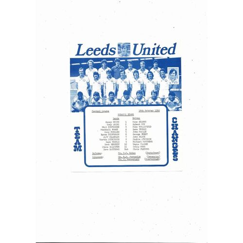 Leeds United v Wolves Central League Football Programme 1980/81