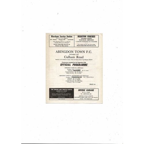 1967/68 Abingdon Town v Aylesbury Town Football Programme