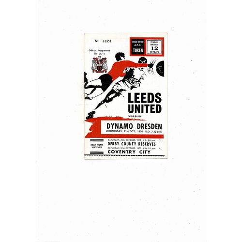 Leeds United v Dynamo Dresden Fairs Cup Football Programme 1970/71