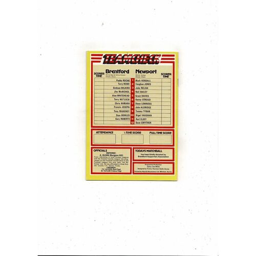 1982/83 Brentford v Newport County Football Programme