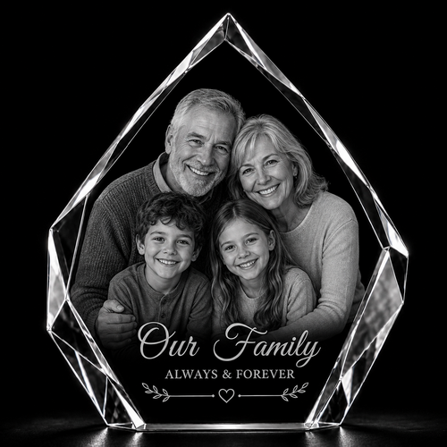 Family 3D Crystal Gifts  | 3d Crystal Shop | 3d crystal glass engraving | Personalised 3d engraving  | 3d crystal photo