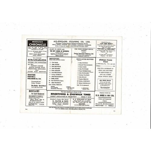 1968/69 Brentford v Doncaster Rovers Football Programme