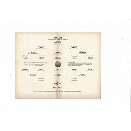 1957 England v Bulgaria U23 Football Programme at Chelsea