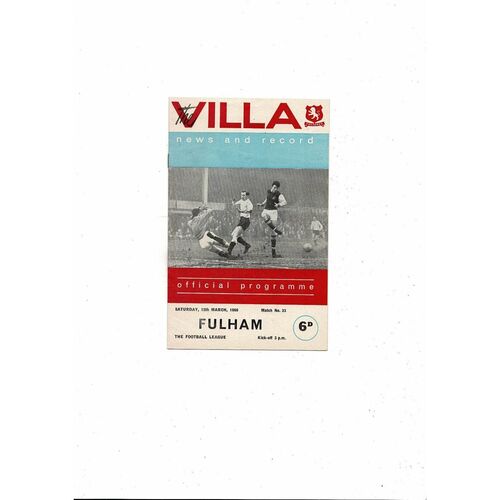 1965/66 Aston Villa v Fulham Football Programme