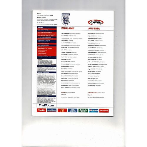 2005 England v Austria Football Programme @ Manchester United