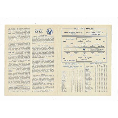 1956/57 Leyton Orient v Stoke City Football Programme