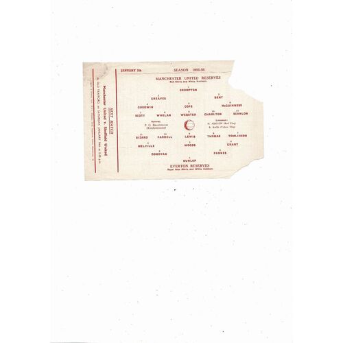 Manchester United v Everton Central League Football Programme 1955/56