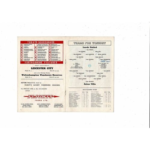 1965/66 Aston Villa v Leeds United  & Leeds Reserves Double Football Programme