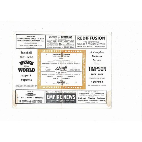 1957/58 Newport County v Reading Football Programme