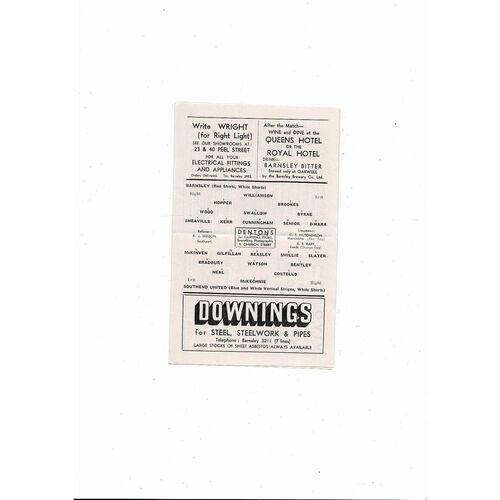 1964/65 Barnsley v Southend United Football Programme