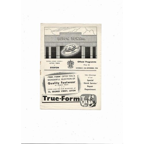 1956/57 Luton Town v Everton Football Programme