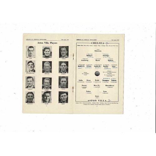1951/52 Chelsea v Aston Villa Football Programme