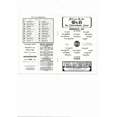1963/64 Birmingham City v Fulham Football Programme