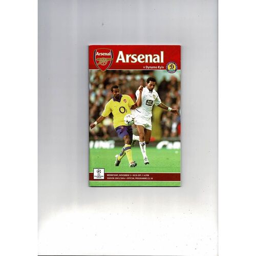 Arsenal v Dynamo Kyiv Champions League Football Programme 2003/04