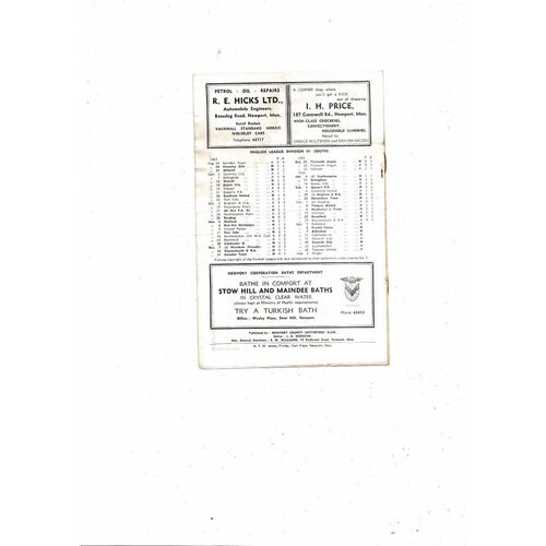 1957/58 Newport County v Aldershot Football Programme
