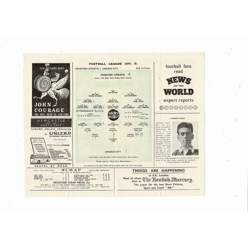 1957/58 Charlton Athletic v Lincoln City Football Programme