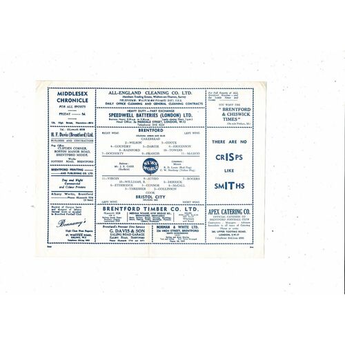 1960/61 Brentford v Bristol City Football Programme