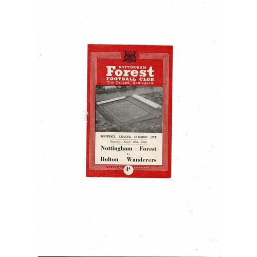 1957/58 Nottingham Forest v Bolton Wanderers Football Programme