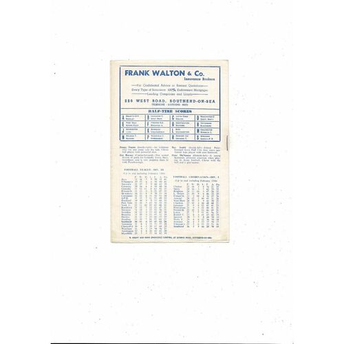 Southend United v Peterborough United Friendly Football Programme 1959/60