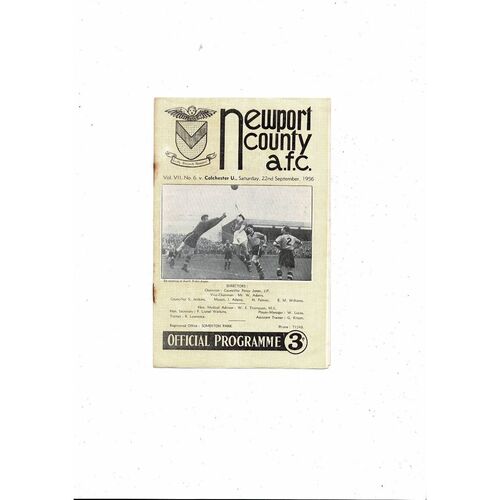 1956/57 Newport County v Colchester United Football Programme