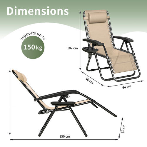 mcc direct Zero Gravity Reclining Chair Set of 2 – Folding Outdoor & Garden Chairs with Textilene Fabric, Cup Holder and Headrest Pillow – TEXTILENE