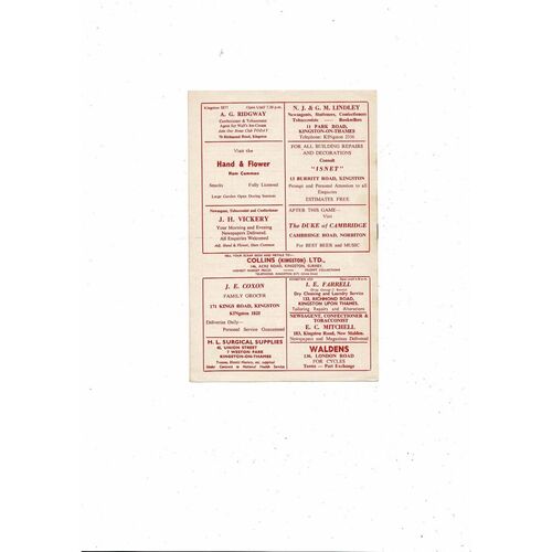 1961/62 Kingstonian v Corinthian Causals Isthmian League Football Programme