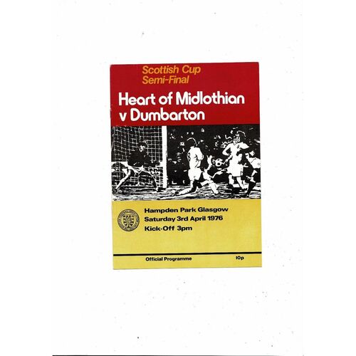 1976 Hearts v Dumbarton Scottish Cup Semi Final Football Programme