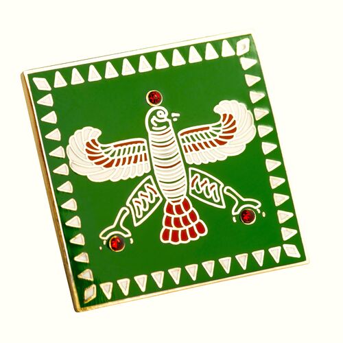 Badge. The Persian Falcon. Deep Green with Red Tail and 3 Red Stones.