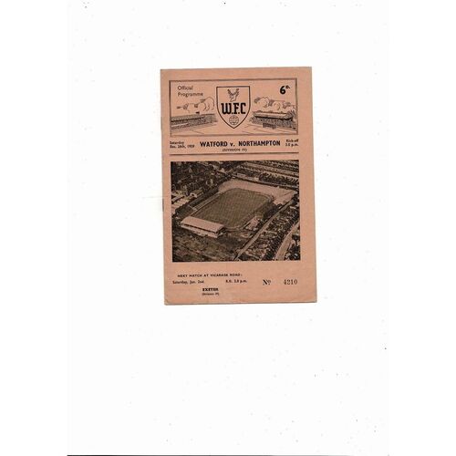 1959/60 Watford v Northampton Town Football Programme Dec. Abandoned