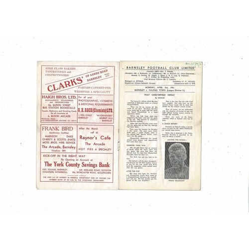 1960/61 Barnsley v Halifax Town Football Programme