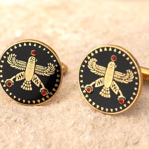 Cufflinks. The Persian Falcon. Black with 3 Red Stones.