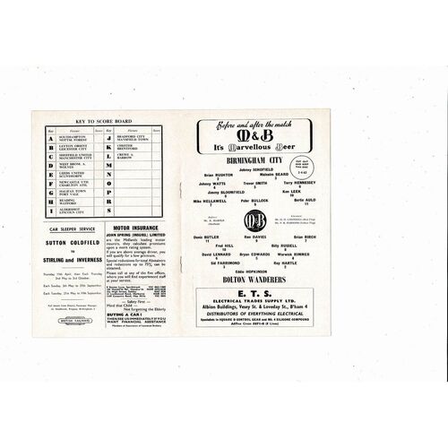 1962/63 Birmingham City v Bolton Wanderers Football Programme
