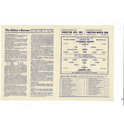 1957/58 Tottenham Hotspur v Leicester City FA Cup Football Programme