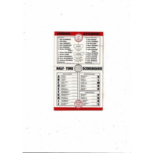 1978/79 Liverpool v Queens Park Rangers Football Programme