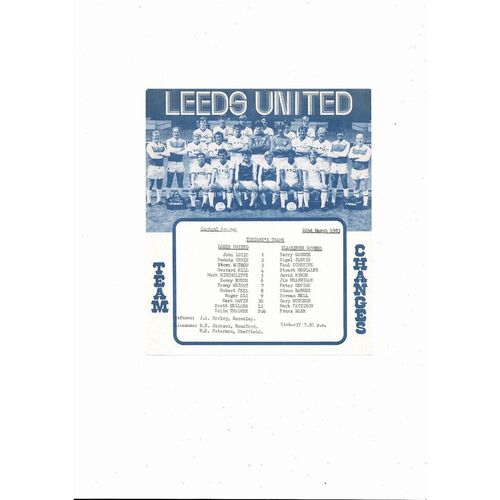 Leeds United v Blackburn Rovers Central League Football Programme 1982/83