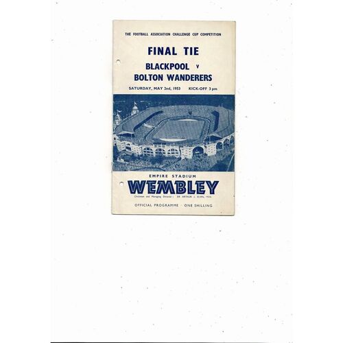 1953 Blackpool v Bolton Wanderers FA Cup Final Football Programme