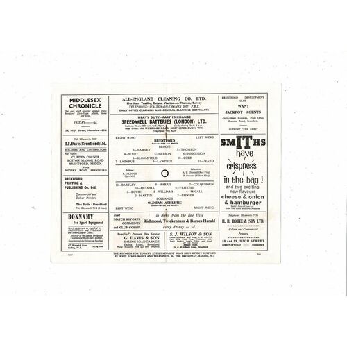 1964/65 Brentford v Oldham Athletic Football Programme