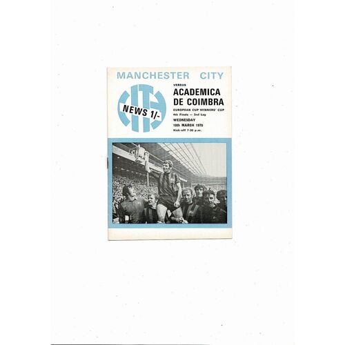 Manchester City v Academica European Cup Winners Cup Football Programme 1969/70