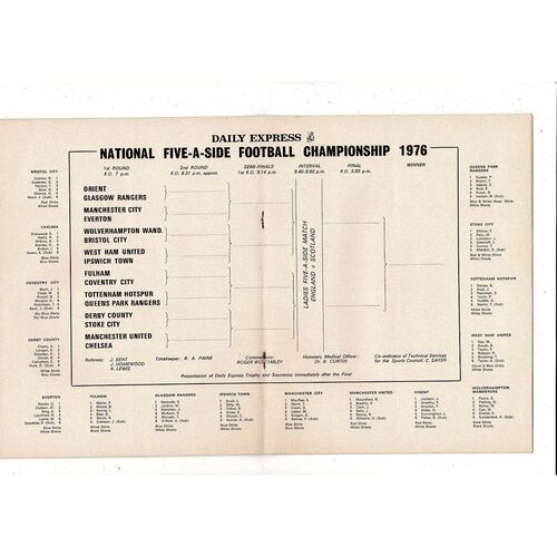 1976 London Five a side Football Programme + Ticket