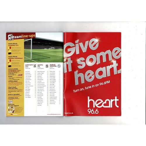 Northampton Town v Coventry City & Sheffield Wednesday Friendly Football Programme 2009/10