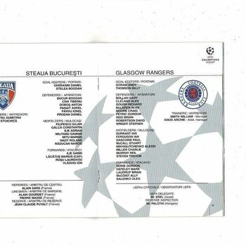 FC Steaua Buchuresti v Glasgow Rangers UEFA Champions League Football Programme 1995/96