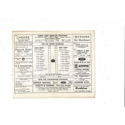 Boston United v Derby County FA Cup Replay Football Programme 1973/74