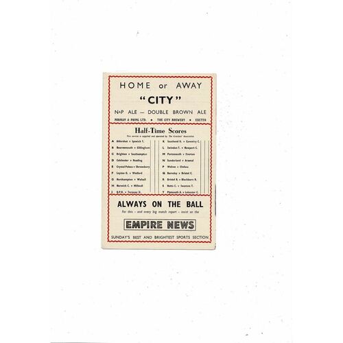 1955/56 Exeter City v Brentford Football Programme