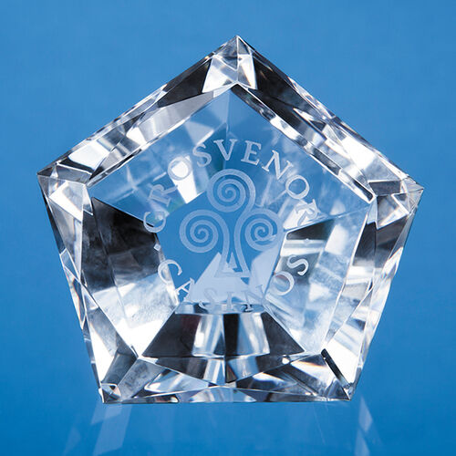 Optical Crystal Facet Pentagon Paperweight - 6cm