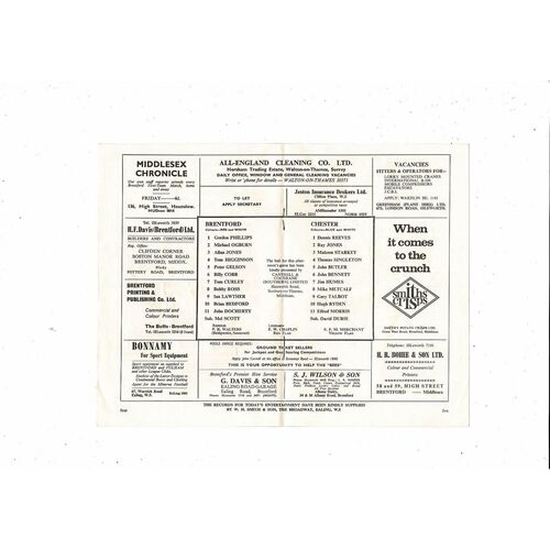 1966/67 Brentford v Chester City Football Programme