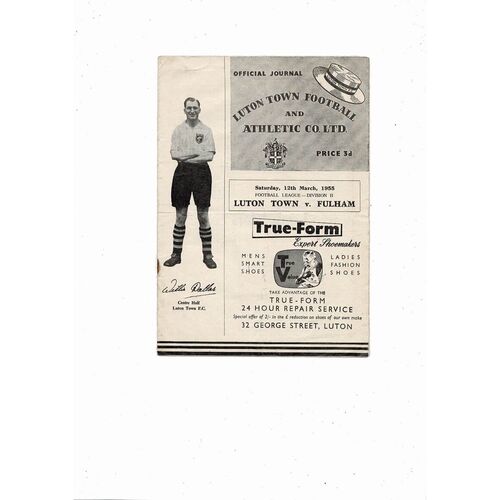 1954/55 Luton Town v Fulham Football Programme