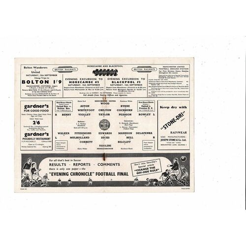 1953/54 Manchester United v Middlesbrough Football Programme