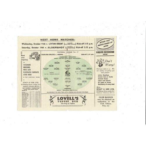 1950/51 Charlton Athletic v Arsenal Football Programme