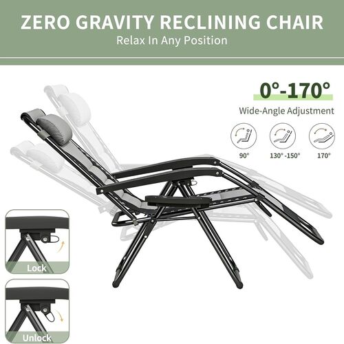 mcc direct Zero Gravity Chair Set of 2 – Padded Oxford Fabric Reclining & Folding Outdoor Garden Chairs with Cup Holder and Headrest Pillow –  OXFORD